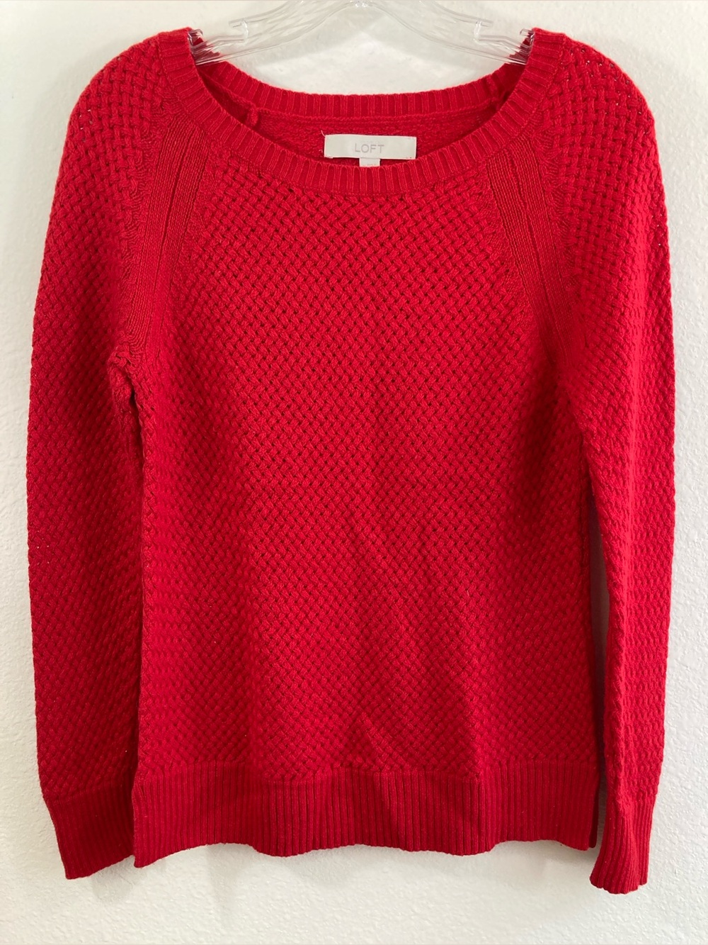 LOFT Red Basketweave Knit Wool Rabbit Hair Blend Sweater Women’s M